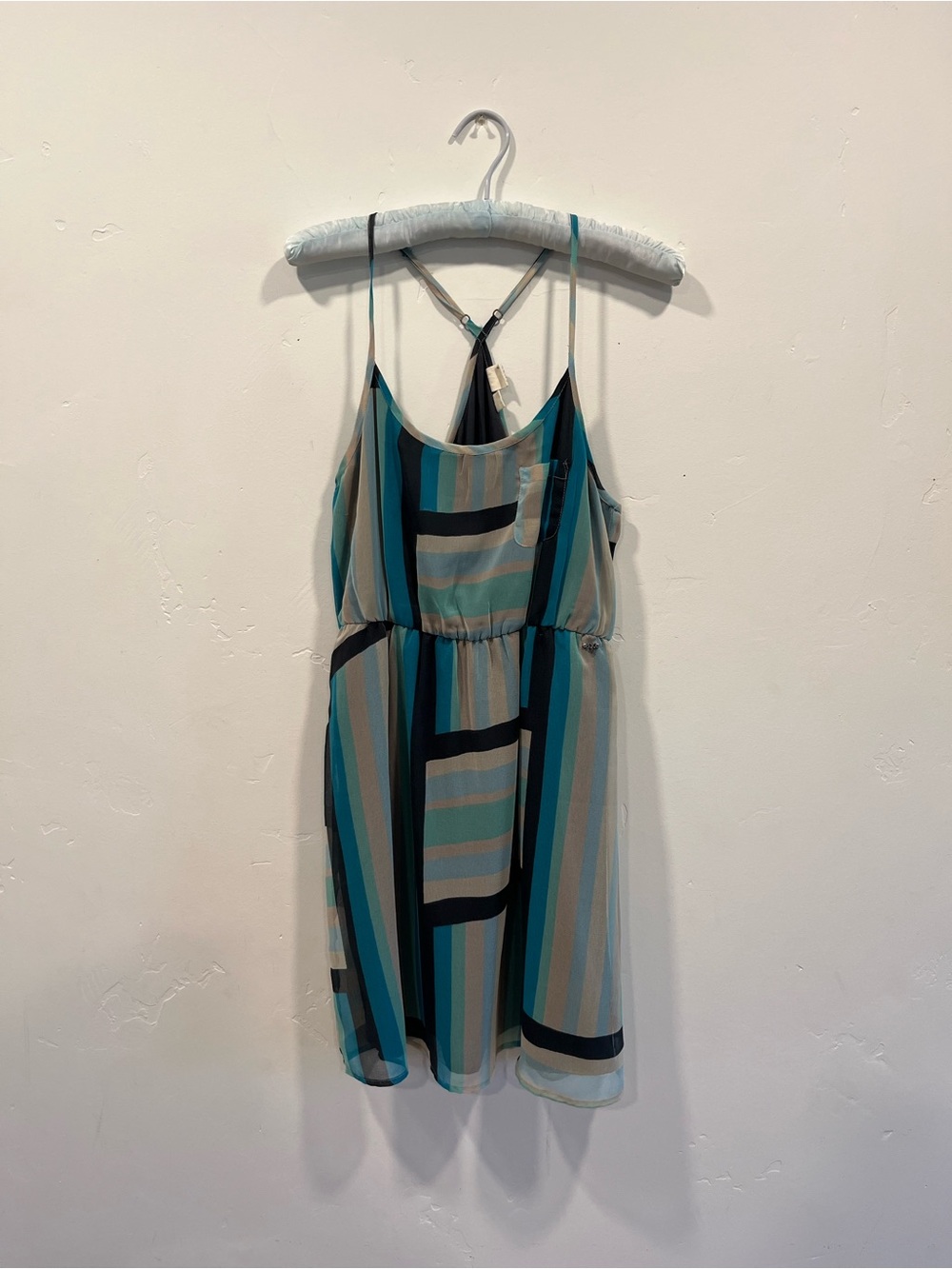 ROXY Striped Strappy Mini Dress Blue Beige Black M